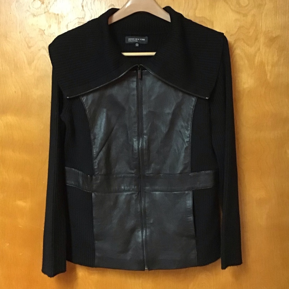 JONES NEW YORK women’s jacket leather and wool, smaller side of XL … black